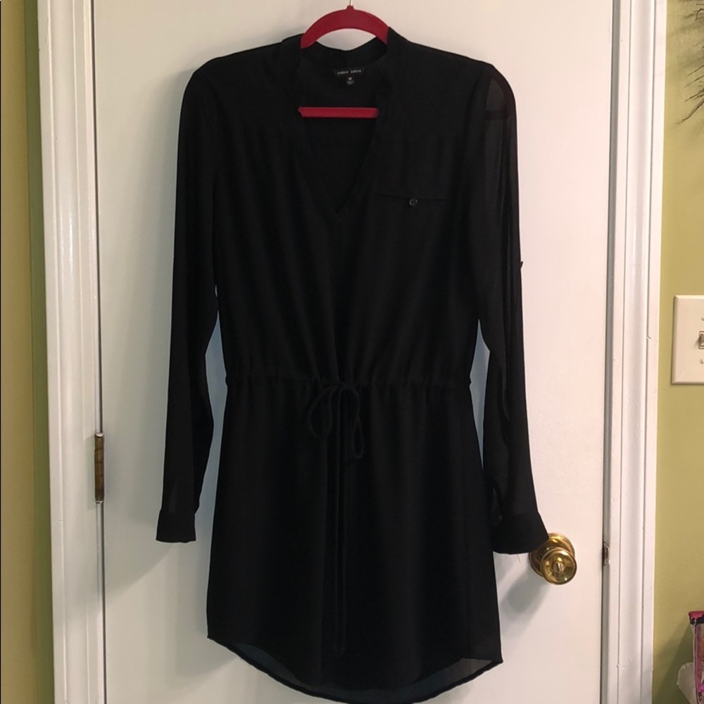 Adjustable mesh black long sleeve dress with liner